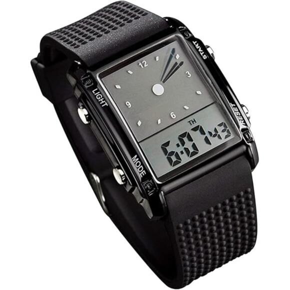 Men's Rectangle Dial Sports Wrist Watches with 7 Colors Optional LED Backlight - Picture 7 of 7